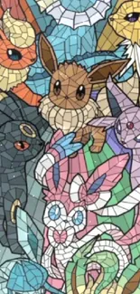 Vibrant stained glass wallpaper featuring colorful creatures.