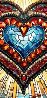 Vibrant stained glass heart design wallpaper