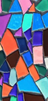 Vibrant stained glass mosaic wallpaper in blues and pinks.