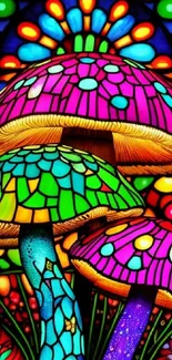 Colorful stained glass mushroom wallpaper with vibrant patterns.