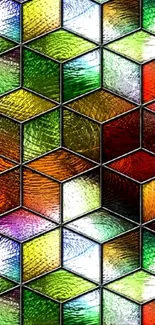 Stained glass geometric pattern with vibrant colors.