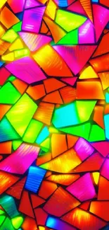 Vibrant stained glass wallpaper with colorful geometric patterns.