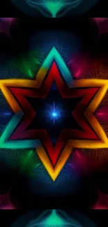 Colorful abstract star wallpaper with vibrant geometric patterns.