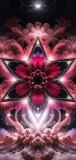 Artistic floral star wallpaper with pink hues and cosmic background.