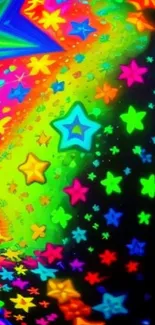 Vibrant rainbow star galaxy wallpaper with psychedelic design.