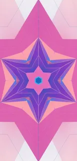 Vibrant geometric star pattern in pink and purple tones.