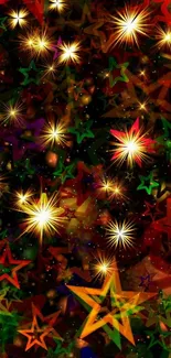 Colorful star pattern wallpaper with glowing stars on a dark background.