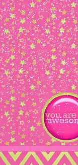 Vibrant pink star-pattern wallpaper with a motivational message.