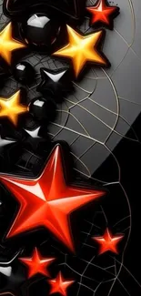 Dynamic wallpaper with vibrant red and yellow stars on a black background.