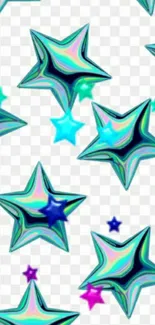 Vibrant holographic star pattern mobile wallpaper.