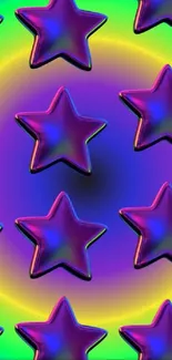 Vibrant 3D star pattern with neon colors on wallpaper