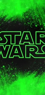 Neon green Star Wars wallpaper with vibrant cosmic effects.