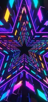 Abstract vibrant starburst with neon geometric patterns.