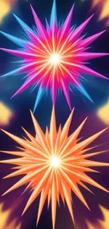 Vibrant orange and pink starburst wallpaper with dynamic fireworks effect.