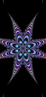 Colorful fractal starburst on black background wallpaper.