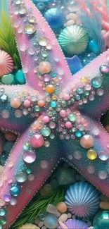 Colorful starfish with vibrant sea decor.