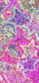 Colorful mobile wallpaper with glitter stars in pink and purple hues.