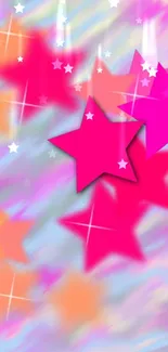 Vibrant pink and orange starry mobile wallpaper with pastel background.