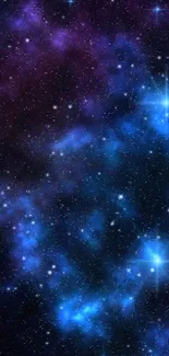 A mesmerizing blue and purple nebula with starry highlights.