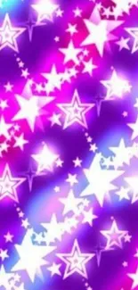 Vibrant starry wallpaper with purple and pink glowing stars.