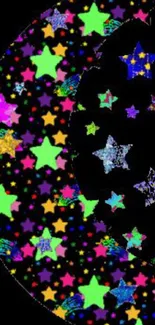 Colorful stars on a black wallpaper, perfect for mobile screens.