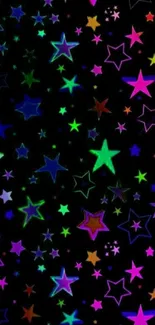 Vibrant, colorful stars on a black background.