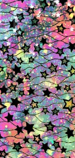 Vibrant starry wallpaper with colorful cosmic patterns and stars.