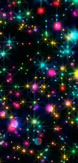 Vibrant starry night wallpaper with colorful, glowing lights.