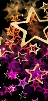 Vibrant starry wallpaper with colorful glitter stars.