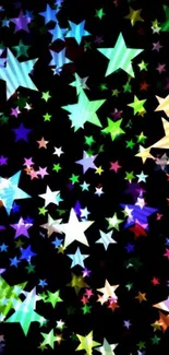 Colorful starry wallpaper with black background.