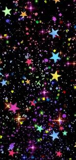 Colorful stars and sparkles on a vibrant, dark mobile wallpaper background.