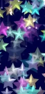 Colorful stars on a dark blue night sky wallpaper.