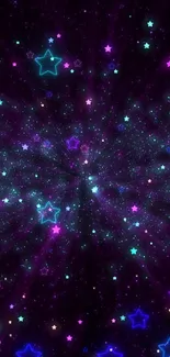 Vibrant starry night wallpaper with purple and blue stars.