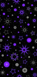 Purple starry night wallpaper with black background.