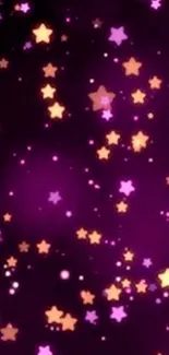 Purple starry night wallpaper with glowing stars.