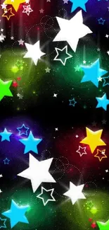 Colorful stars on a black background mobile wallpaper.