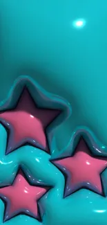 Vibrant phone wallpaper with teal and pink star design.