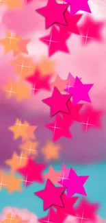 Mobile wallpaper with vibrant pink and orange stars on a pastel background.