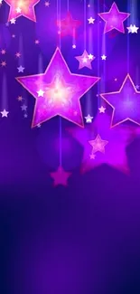 Vibrant mobile wallpaper with glowing purple stars on a dark background.