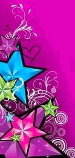 Colorful stars wallpaper with pink background.