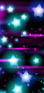 Colorful stars and bokeh wallpaper on a black background.