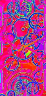 Vibrant steampunk wallpaper with neon clock gears.