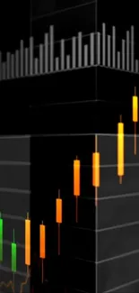 Orange and green candlestick chart on a dark background for mobile wallpaper.