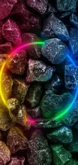 Vibrant multicolored circle on a stone background wallpaper.