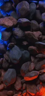 Stones with blue and orange glowing lights.
