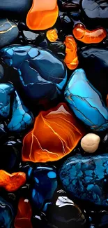 Vibrant blue and orange stones mobile wallpaper with glossy texture.