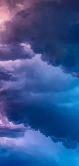 Dynamic storm clouds with vibrant lightning and blue hues for mobile wallpaper.