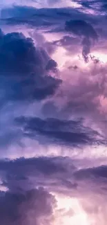 Vibrant stormy sky with dramatic clouds and purple hues.