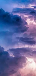 Vibrant storm clouds with lightning in the sky, perfect for mobile wallpaper.