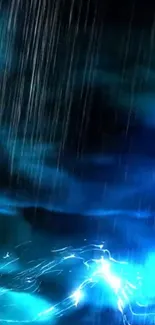 Vibrant blue and black storm with lightning effects.